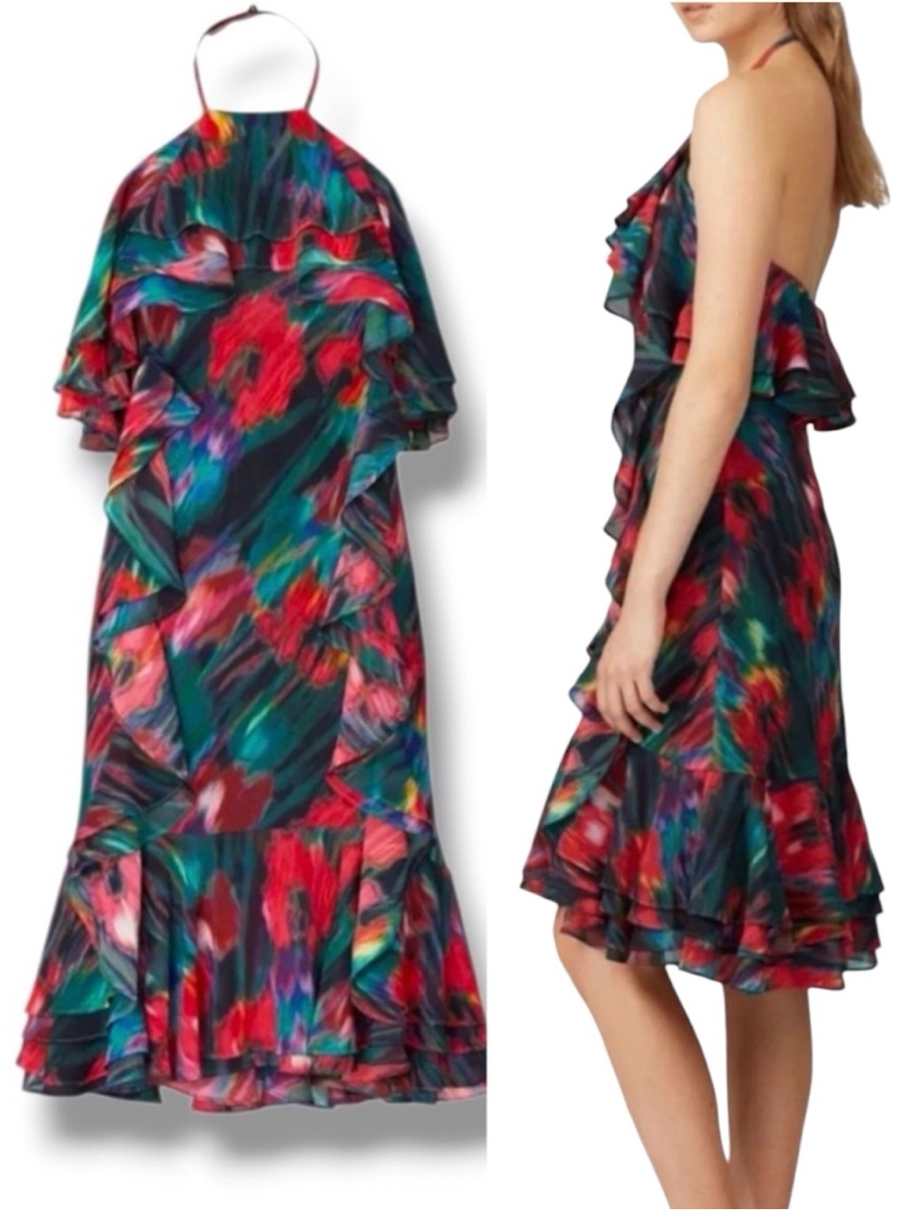 JASON WU COLLECTIVE x RTR Dress Blurred Floral Halter Red Asymmetrical Size 6